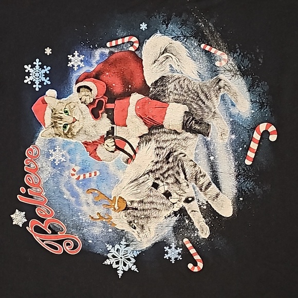 Believe, Cat Santa Clause T-shirt - Picture 2 of 4